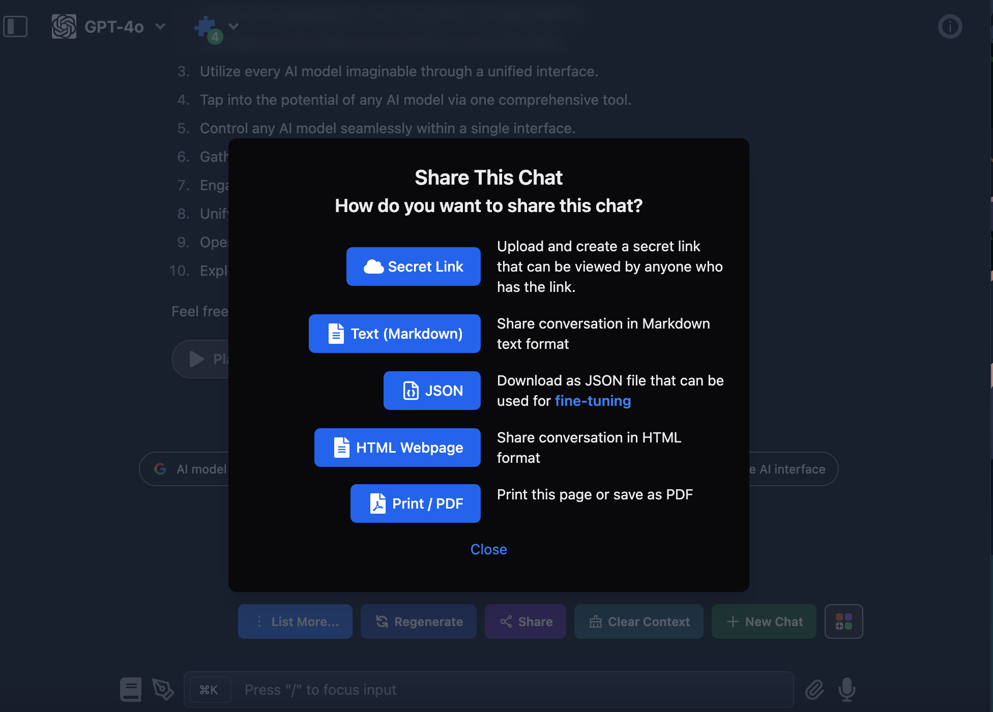 Chat sharing screenshot
